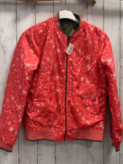  Wendejacke  Gr. 158  hellrot rot weiße Blumen / kiwi 