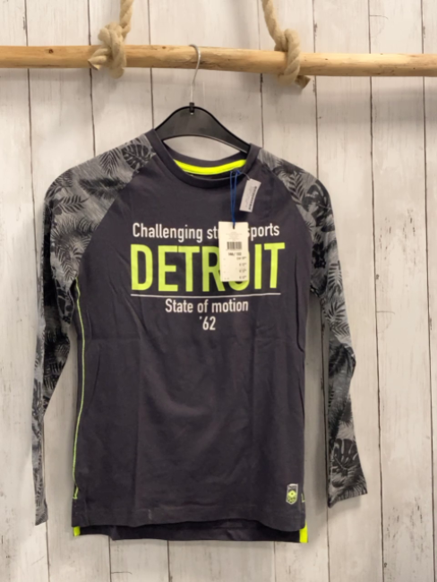 neu WE  Langarmshirt  Gr. 146/152  grau + hellgraaue Streifen am Ärmel mit Blättern NP 12,99 € 