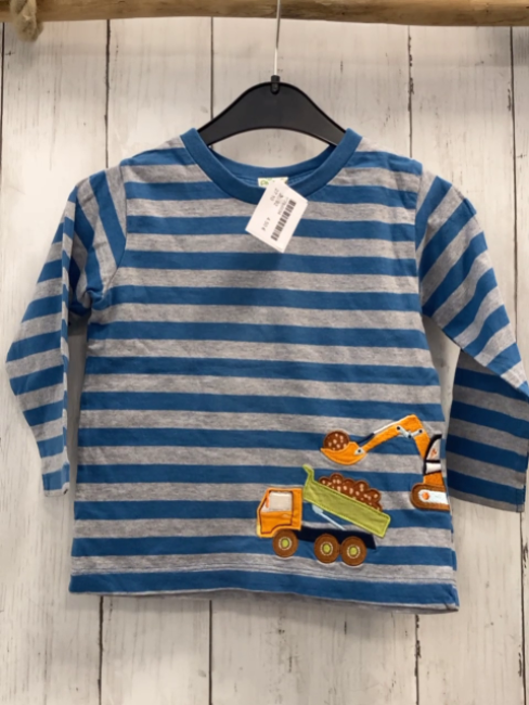   Langarmshirt  Gr. 92  blau hellgraue Streifen Bagger Kipper 