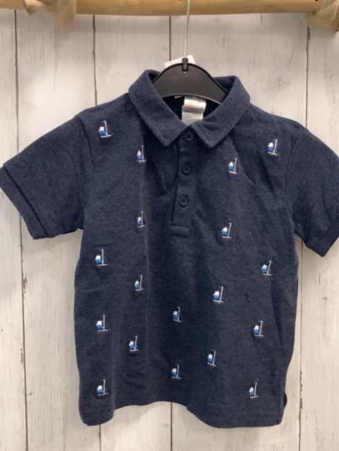   T-Shirt  Gr. 98  blau bunte Segelboote Polokragen