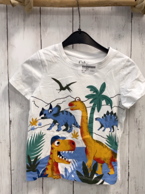   T-Shirt  Gr. 98  weiß Dinos Palmen