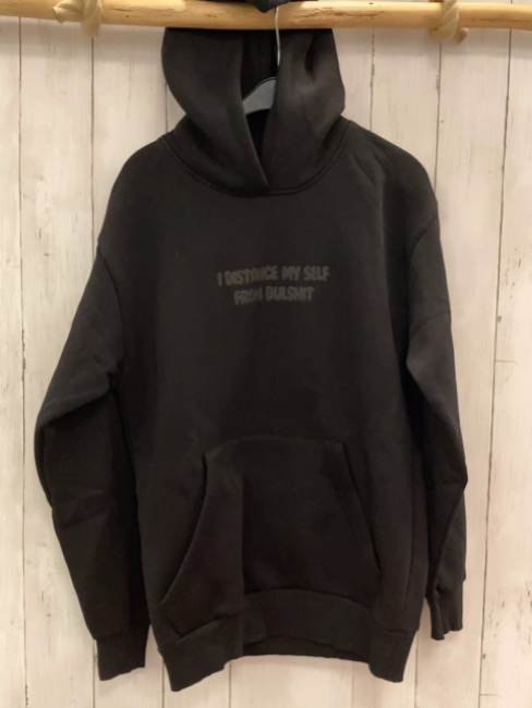 Ganos  Pullover  Gr. 158  schwarz Kapuze graue Schrift auf der Vorder- und Rückseite 