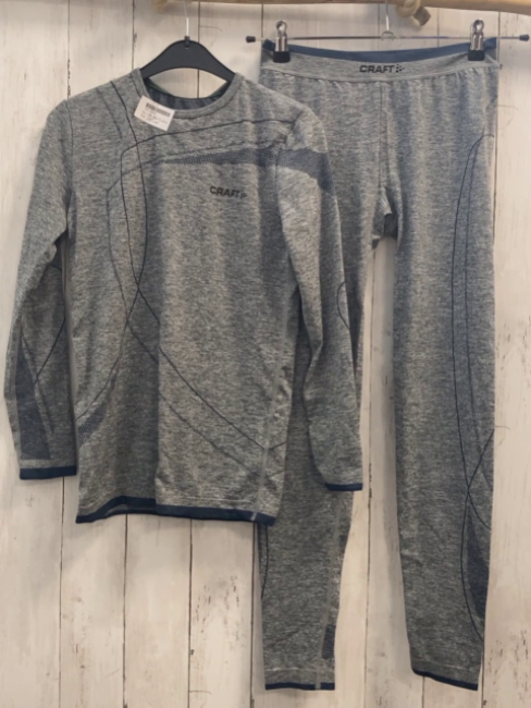 2tlg Craft  Skiunterwäsche  Gr. 158/164  Shirt + Leggings grau meliert + petrol Punkte + Bund 
