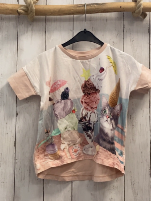 Molo  T-Shirt Gr. 116  weiß rosa Katze Eis 