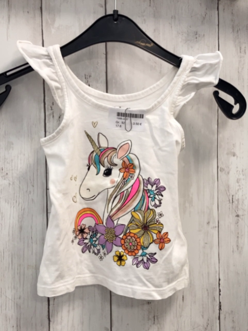  Top Gr. 92  weiß Einhorn Glitzer