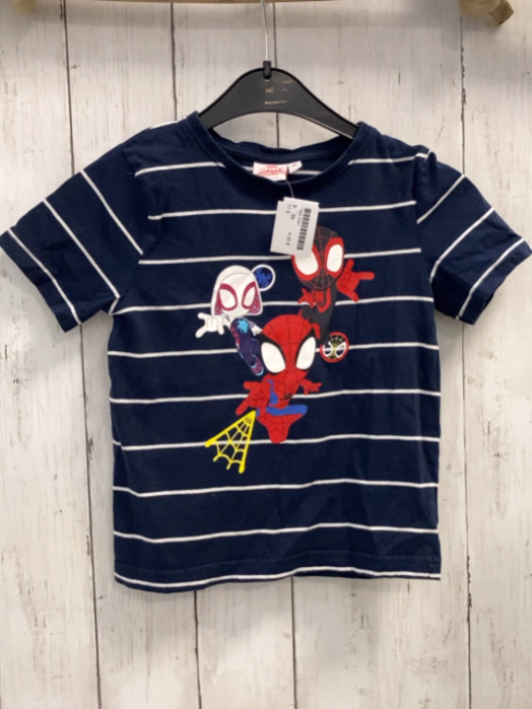  T-Shirt Gr. 98  blau weiße streifen Spiderman