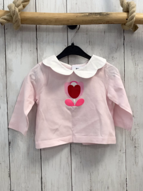 Jacadi Langarmshirt Gr. 68  rosa weißer Kragen Blume