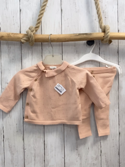 2tlg vertbaudet Pullover + Leggings Gr. 68  rosa Lochmuster Strick + rosa Strick
