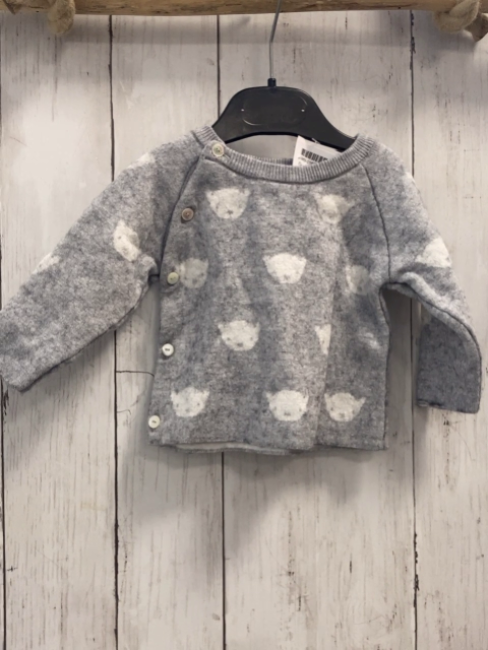 Jacadi  Pullover  Gr. 68  grau Strick weiße Bärenköpfe 