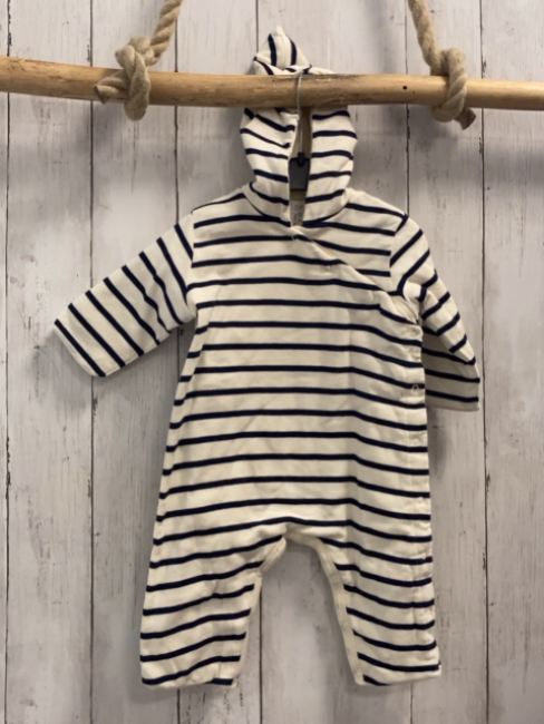 Petit Bateau  Overall Gr. 68  weiß blaue Streifen gefüttert Kapuze 