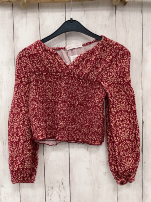 Zara  Langarmshirt Gr. 158  weinrot beige Blumen gesmokt 
