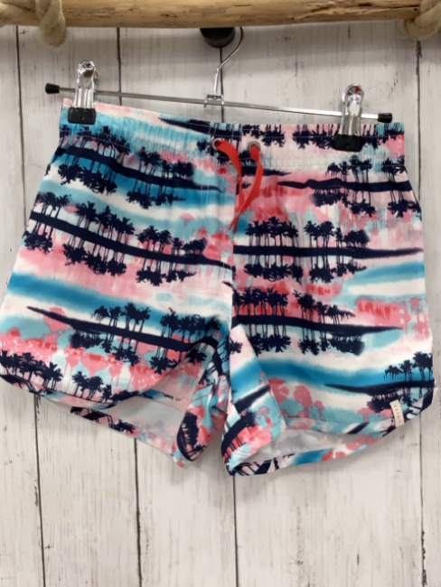 Esprit  Badeshorts  Gr. 140  weiß türkis  rosa Streifen schwarze Palmen 