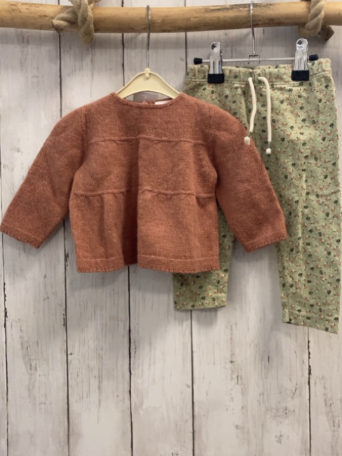 2tlg zara Pullover + Leggings  Gr. 68  rost Strick + mint Blumen weiße Kordel